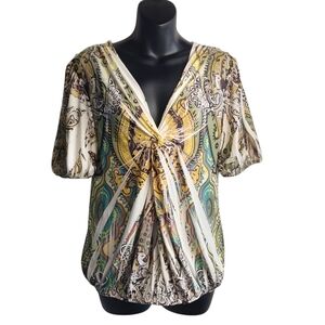 Simply Irresistible Blouse Women's Medium Multicolor V-Neck Paisley Print Size L
